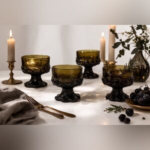 Tiffin Franciscan Madeira Footed Sherbet Cups Set of 4 | Olive Green 70s MCM